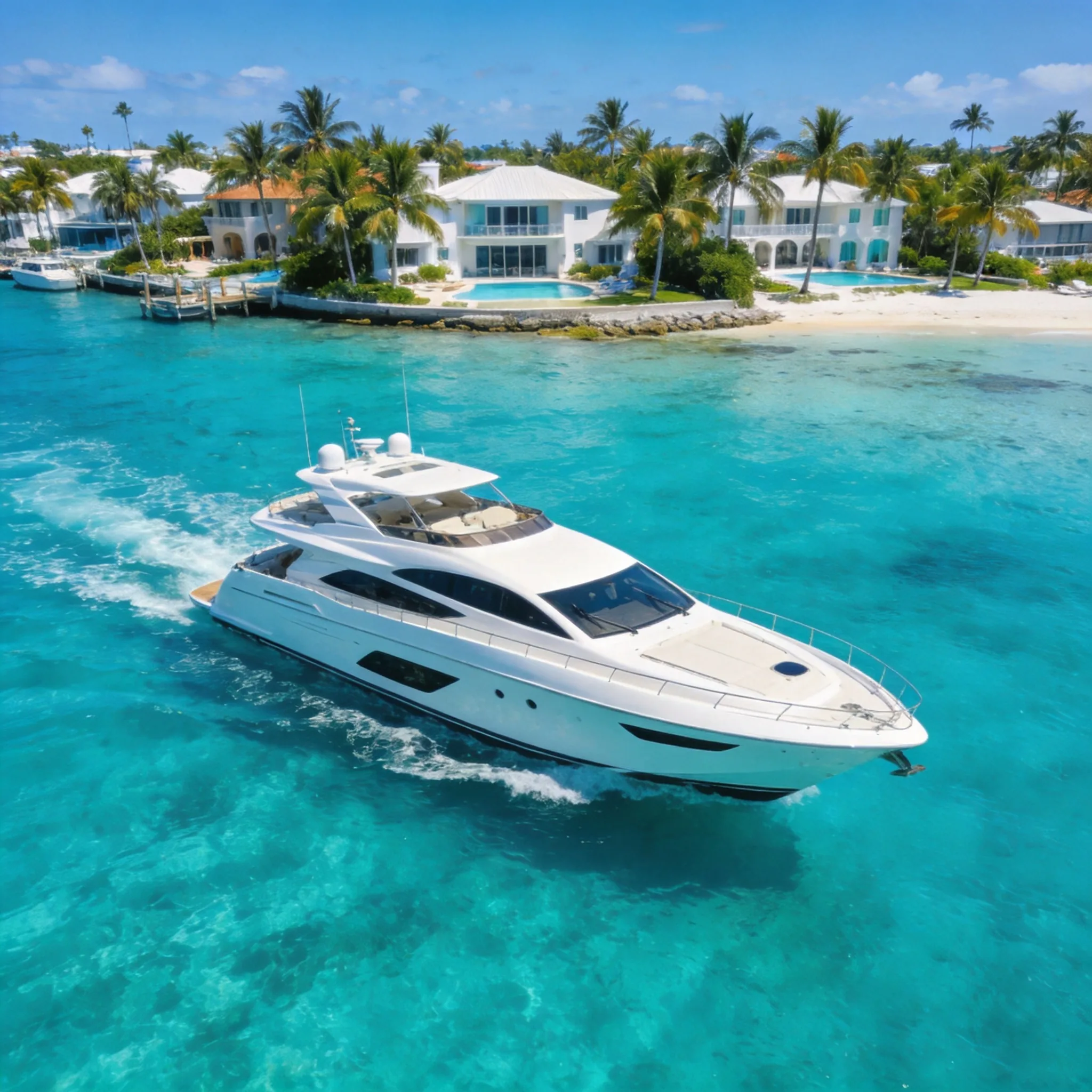 Luxury yacht cruising on turquoise ocean